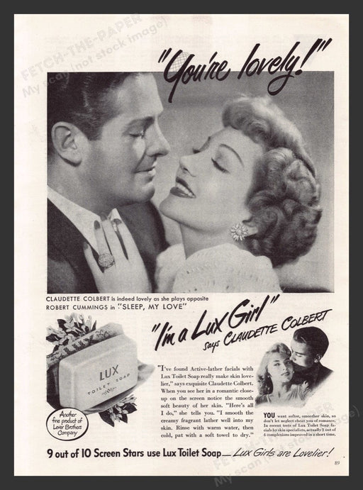 1948 Lux Toilet Soap "Sleep My Love" Movie Print Advertisement Ad