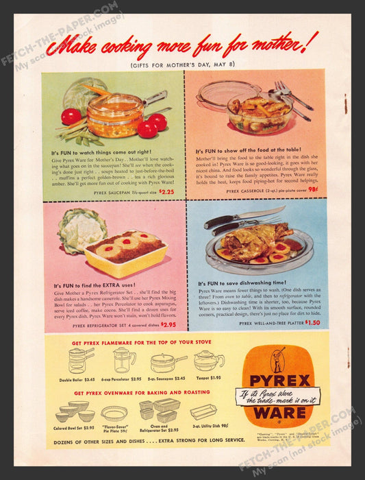 1949 Print Advertisement Pyrex Ware Glass Cooking Kitchenware Ad.