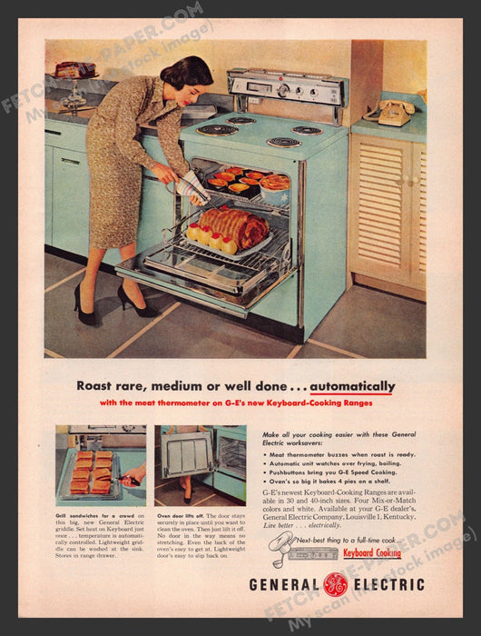 1958 Print Advertisement General Electric Keyboard Cooking Range Appliance  Ad.