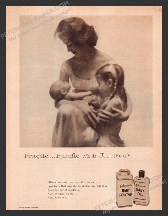 1958 Print Advertisement Johnson's Baby Powder & Oil Skin Care Ad.