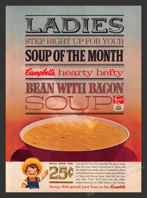 1963 Campbell's Soup "Bean with Bacon" Print Advertisement Ad