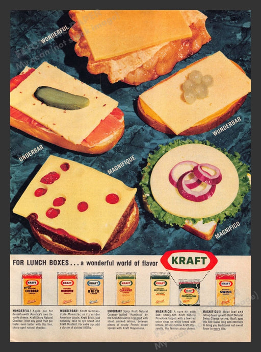 1963 Kraft Cheese For Lunch Boxes Sandwiches Print Advertisement Ad