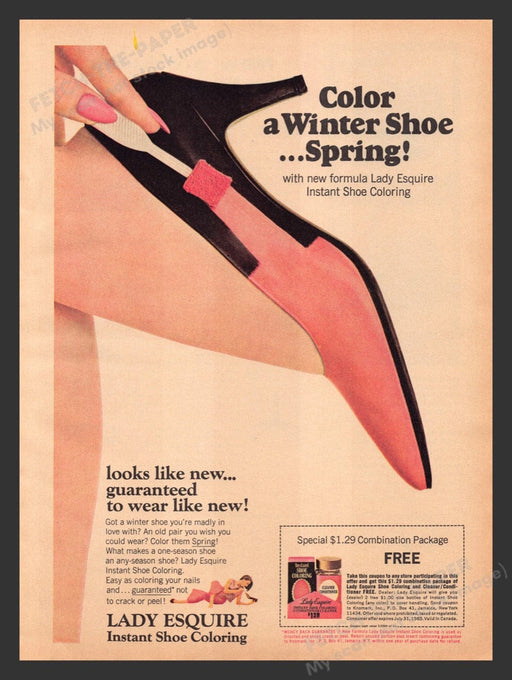 1965 Lady Esquire Instant Shoe Coloring Print Advertisement Ad
