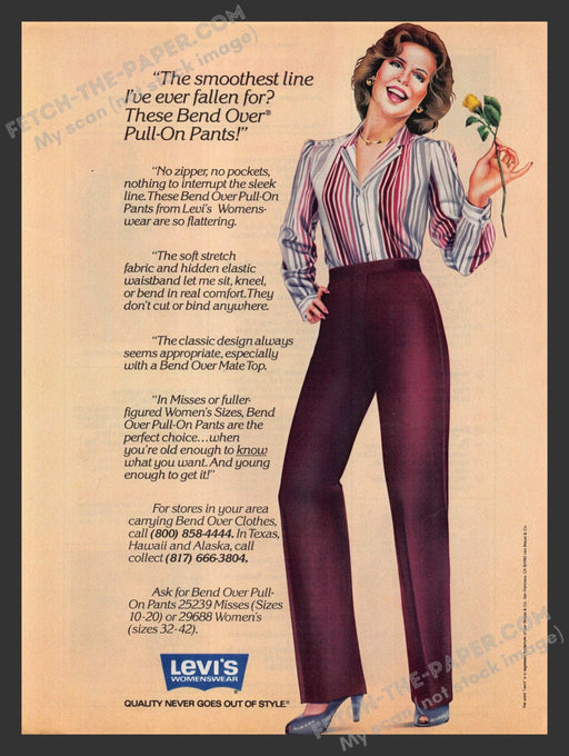 1982 Print Advertisement Levi's Womenswear Clothing Bend Over Pull-On Pants Ad.