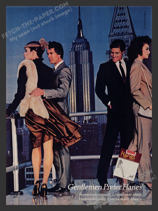 1983 Print Advertisement Gentlemen Prefer Hanes Empire State Building Hosiery Ad.