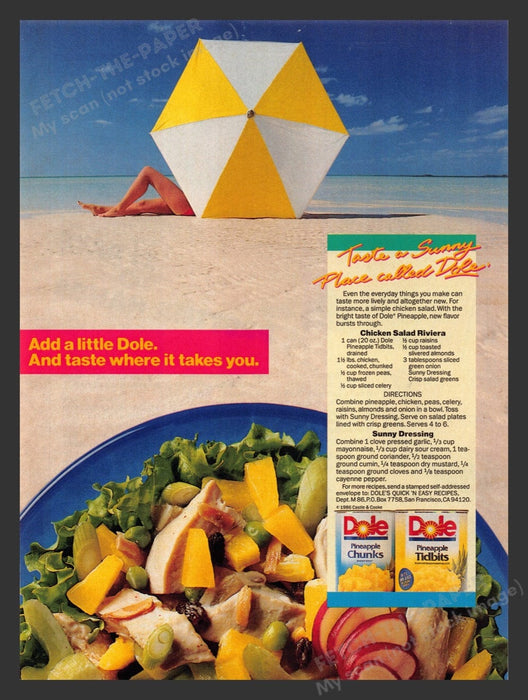 1986 Dole Pineapple "Chicken Salad Riviera" Recipe Print Advertisement Ad