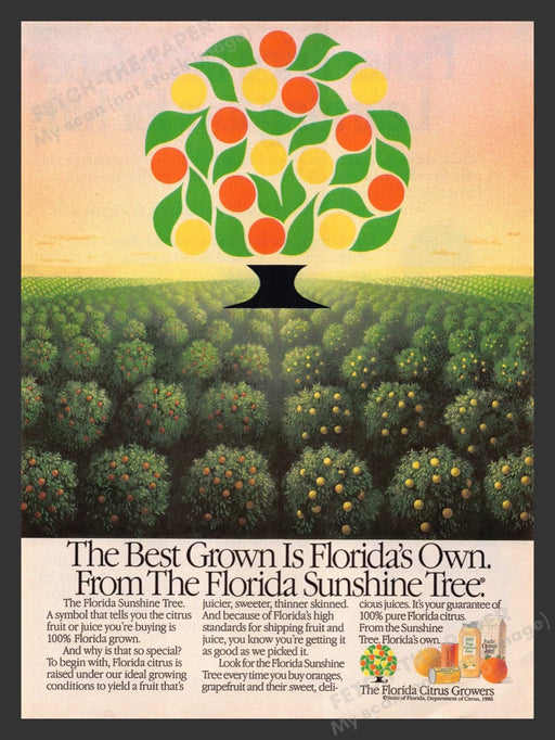 1987 Florida Citrus Growers Sunshine Tree Juice Print Advertisement Ad