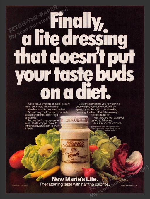 1987 Marie's Lite Ranch Dressing Print Advertisement Ad