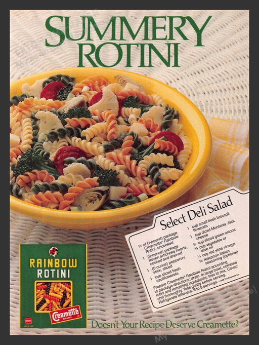 1989 Creamette Rainbow Rotini "Select Deli Salad" Recipe Print Advertisement Ad