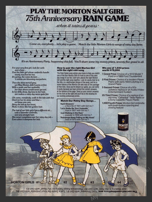 1989 Morton Salt 75th Anniversary Rain Game Print Advertisement Ad