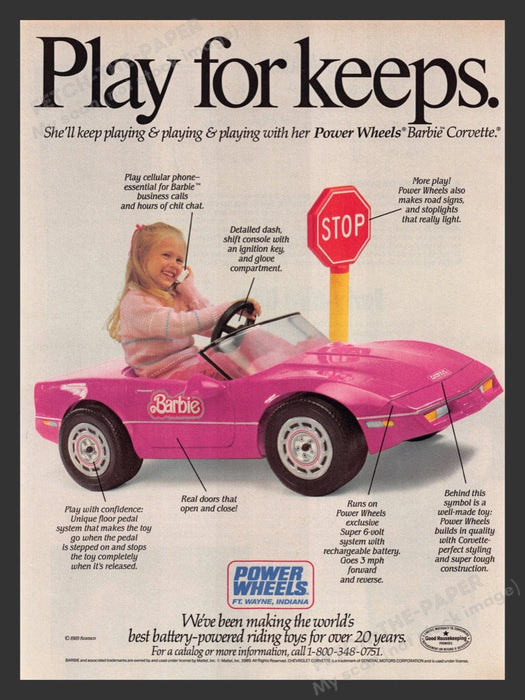 1989 Power Wheels Barbie Pink Corvette Print Advertisement Ad