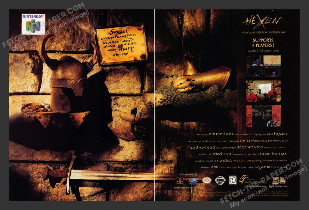 1997 Print Advertisement 2 Page Hexen Video Game Ad.