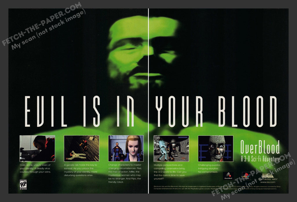 1997 Print Advertisement 2 Page OverBlood Video Game Ad.