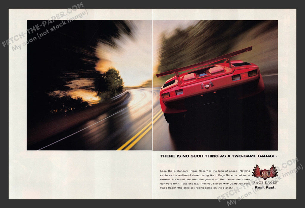 1997 Print Advertisement 2 Page Rage Racer Video Game Ad.