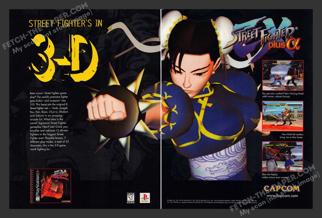 1997 Print Advertisement 2 Page Street Fighter Plus Video Game Ad.