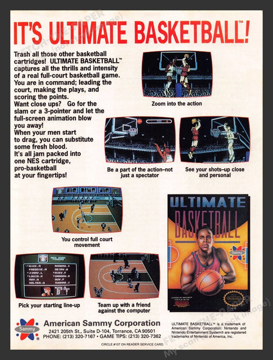 1991 Ultimate Basketball Video Game Print Advertisement Fetch the Paper!