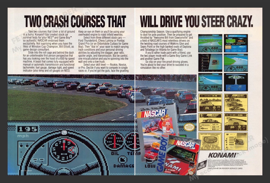 1992 Nascar Challenge & Fast Tracks Video Game Print Advertisement (2 Pages)