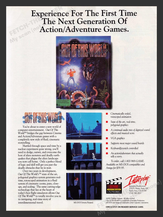 1992 Out of this World Action/ Adventure Video Game Print Advertisement Fetch the Paper!
