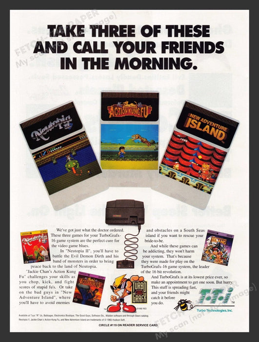 1992 TurboGrafx-16 Assortment Video Game Print Advertisement Fetch the Paper!