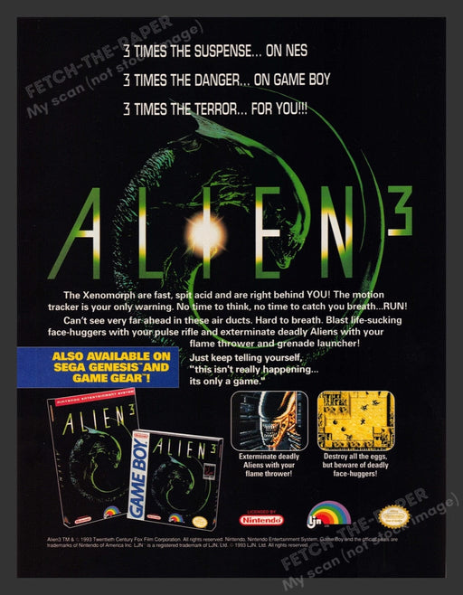 1993 Alien 3 Video Game Print Advertisement