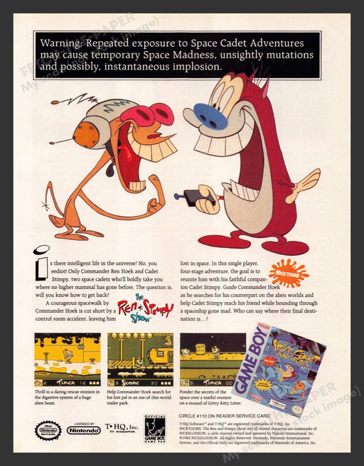 1993 Space Cadet Adventures Ren & Stimpy Show Video Game Print Advertisement
