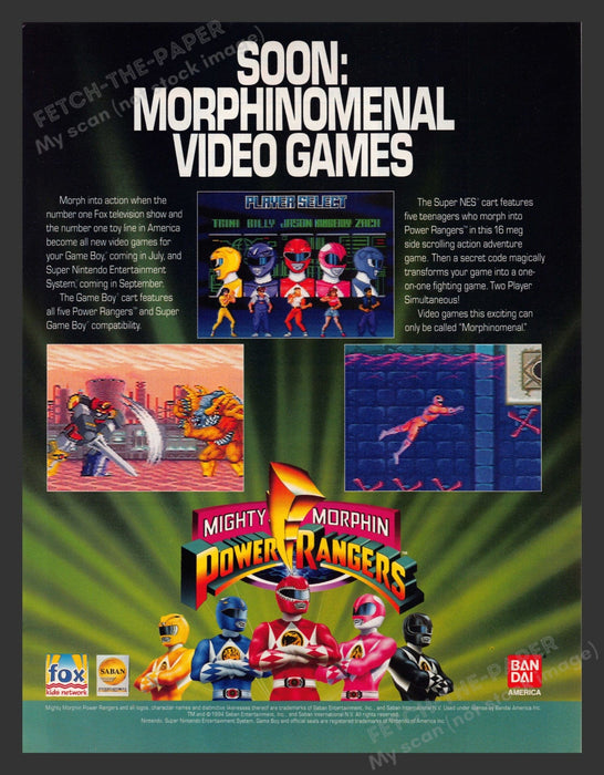 1994 Mighty Morphin Power Rangers Video Game Print Advertisement