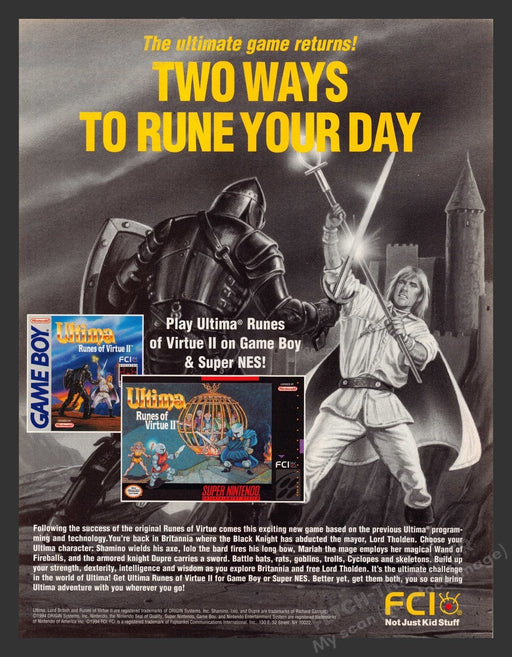 1994 Ultima: Runes of Virtue II Video Game Print Advertisement