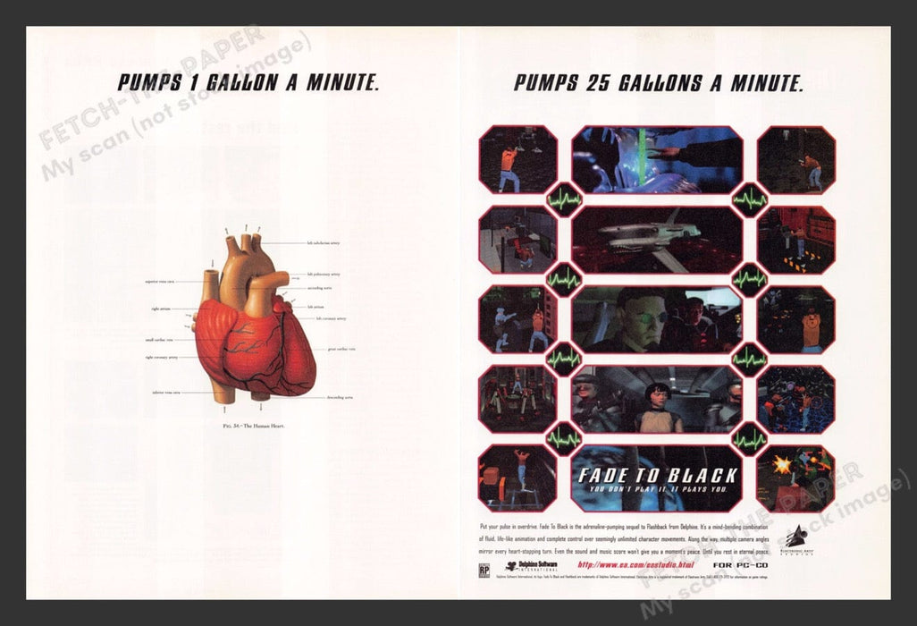 1995 Fade to Black Pumps Gallons Per Min Video Game Print Advertisement (2 Pgs)