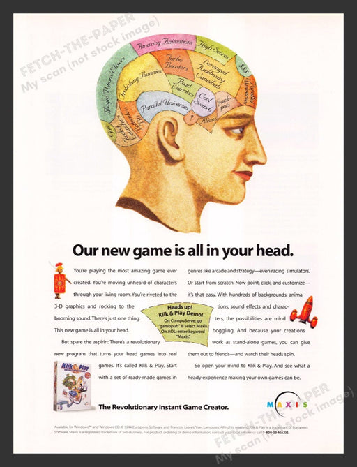1995 Klik & Play "All in your head" Video Game Print Advertisement