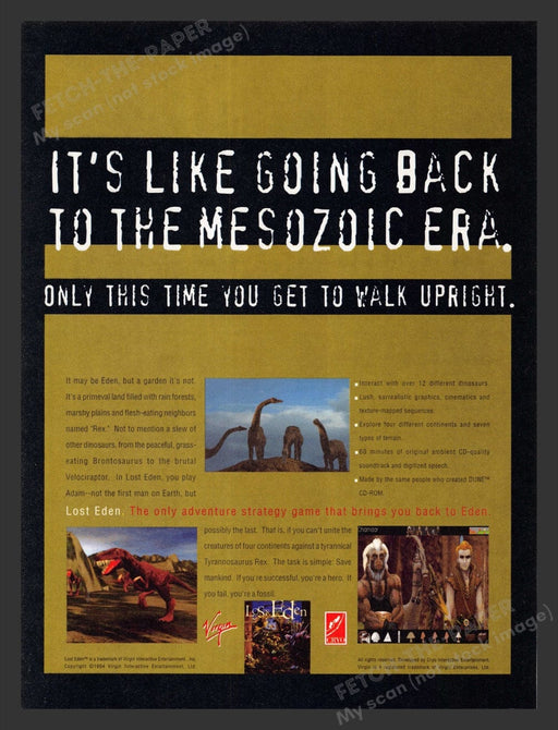1995 Lost Eden Mesozoic Era Video Game Print Advertisement