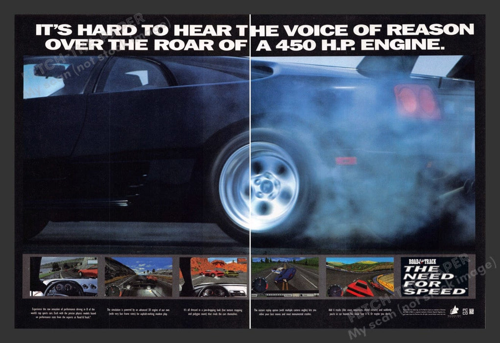 1995 Road & Track The Need for Speed Video Game Print Advertisement (2 Pgs)