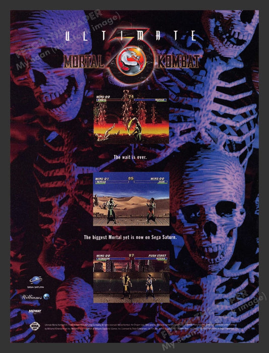1996 Ultimate Mortal Kombat 3 Purple Skeletons Video Game Print Advertisement