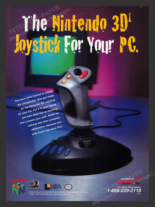1997 Nintendo 3D Joystick for PC Video Game Print Advertisement