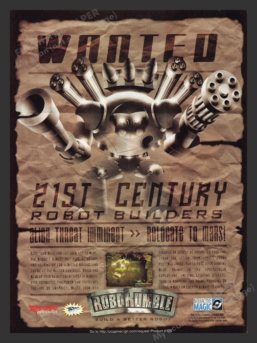 1998 Robo Rumble Wanted 21st Century Builders Video Game Print Ad Fetch the Paper!