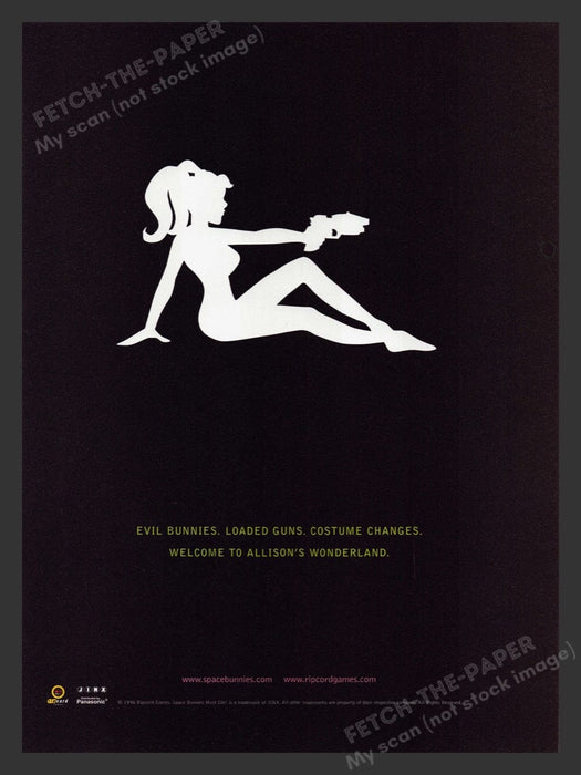 1998 Space Bunnies Girl Silhouette with Gun Video Game Print Advertisement