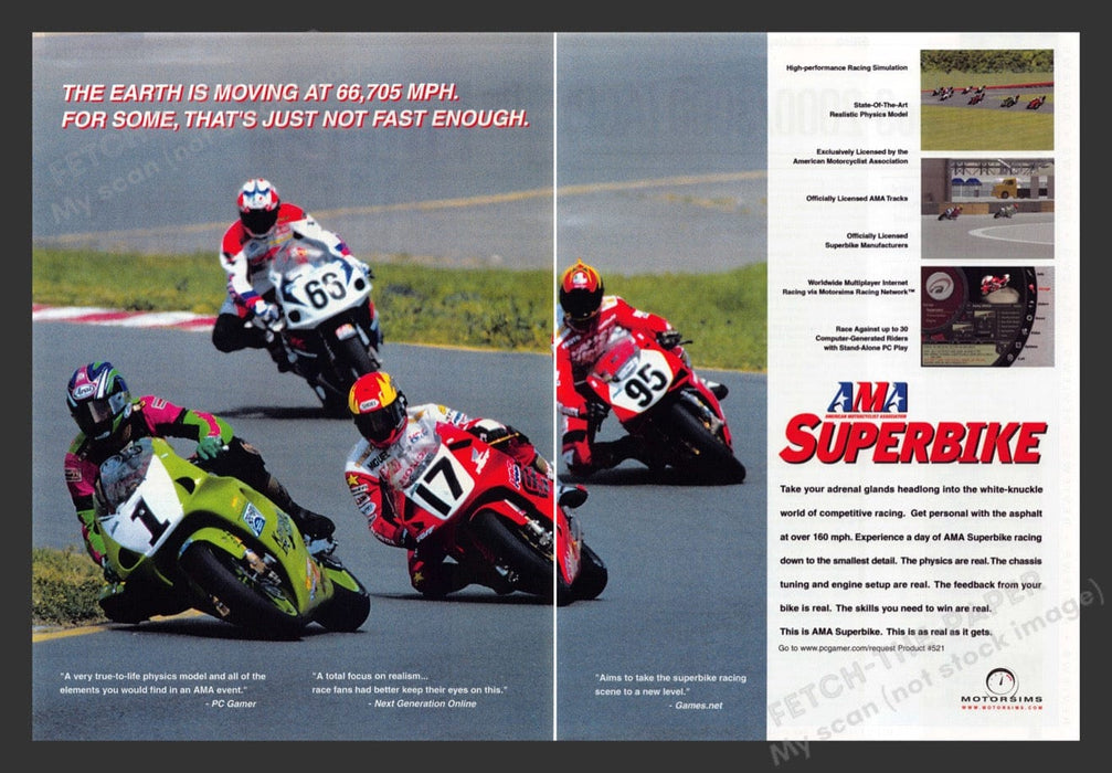 1999 AMA SuperBike Earth Moving at 66,705 mph Video Game Print Ad (2 pgs) Fetch the Paper!