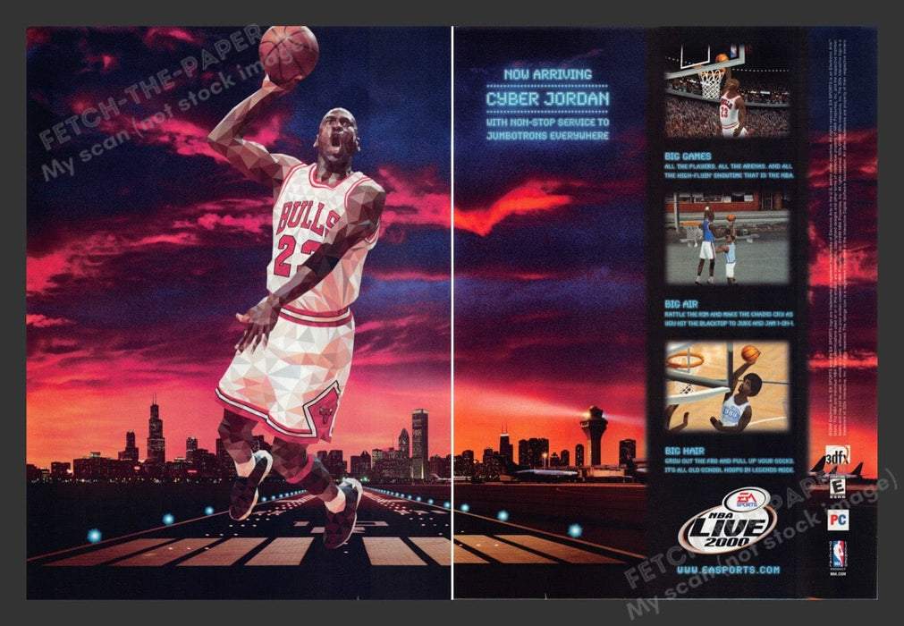 1999 NBA Live 2000 Michael Jordan Bulls Video Game Print Advertisement 2pgs Fetch the Paper!