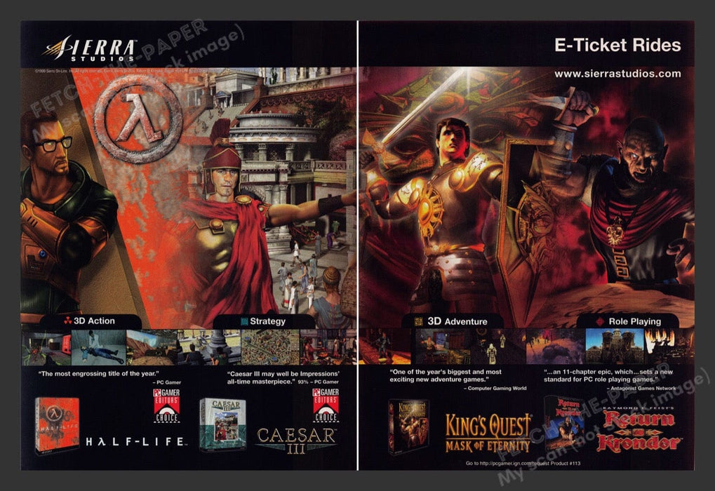 1999 Sierra Studios Games Video Game Print Advertisement (2 pgs) Fetch the Paper!