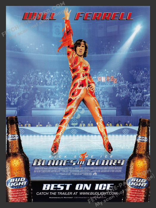 2007 Print Advertisement Blades of Glory w/ Bud Light Movie Release Ad.