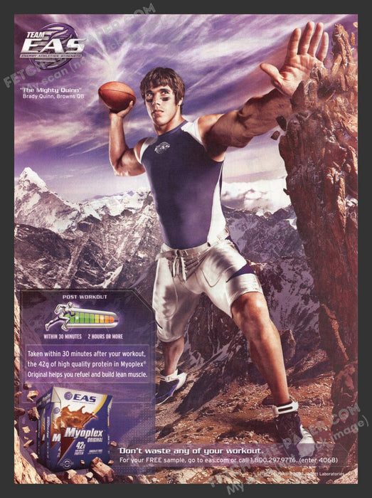 2007 Print Advertisement EAS Myoplex Brady Quinn "The Mighty Quinn" Athlete Ad.
