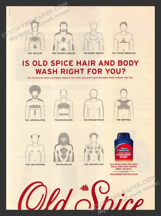 2008 Print Advertisement Old Spice Hair & Body Profile Chart Ad.