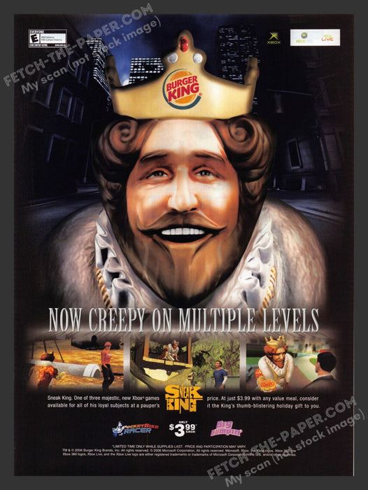 2006 Print Advertisement Sneak King Burger King Video Game Ad.