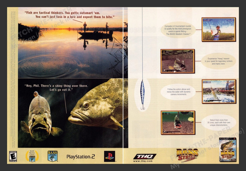 2001 Bass Strike Fishing Video Game Print Advertisement (2 pgs) Fetch the Paper!