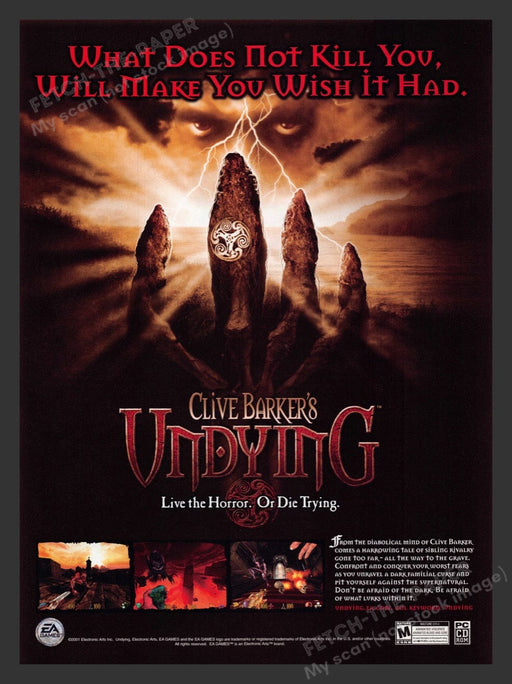 2001 Clive Barker's Undying "Live the horror" Video Game Print Advertisement