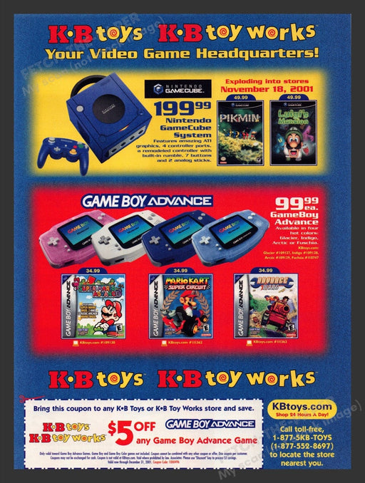 2001 K B Toys Game Cube GameBoy Advance Coupon Video Game Print Advertisement Fetch the Paper!