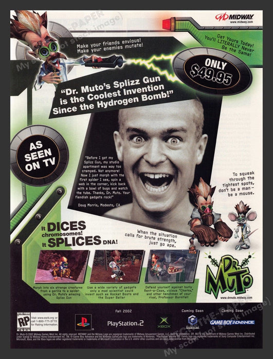 2002 Dr. Muto Splizz Gun Video Game Print Ad Fetch the Paper!