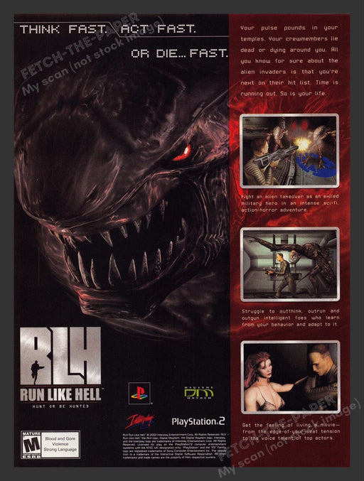 2002 RLH Run Like Hell "Hunt or be hunted" Video Game Print Advertisement Ad Fetch the Paper!
