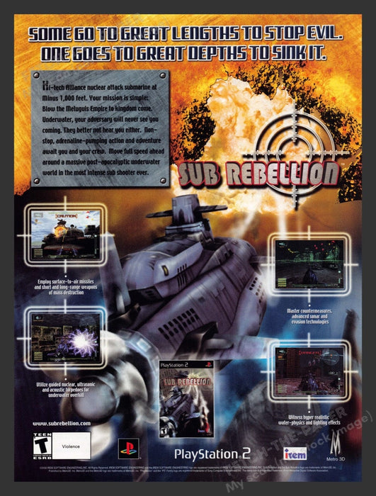 2002 Sub Rebellion "Go to great depths to sink evil" Video Game Print Ad Fetch the Paper!