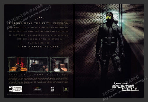 2002 Tom Clancy's: Splinter Cell the 5th Freedom Video Game Print Ad (2 pgs) Fetch the Paper!