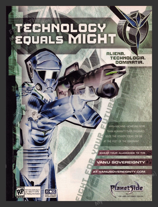 2003 PlanetSide "Technology equals might" Video Game Print Advertisement